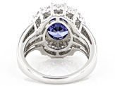 Pre-Owned Blue And White Cubic Zirconia Rhodium Over Sterling Silver Ring 7.10ctw