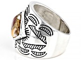 Pre-Owned Blended Turquoise and Spiny Oyster Shell Rhodium Over Sterling Silver Ring