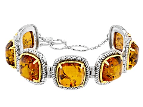 Pre-Owned Square Cushion Amber Rhodium Over Sterling Silver Two-Tone Bracelet 19.25ctw