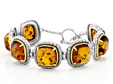 Pre-Owned Square Cushion Amber Rhodium Over Sterling Silver Two-Tone Bracelet 19.25ctw