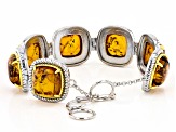 Pre-Owned Square Cushion Amber Rhodium Over Sterling Silver Two-Tone Bracelet 19.25ctw