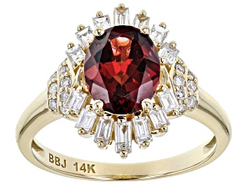 Picture of Pre-Owned Red Garnet And White Diamond 14k Yellow Gold Center Design Ring 2.30ctw