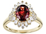 Pre-Owned Red Garnet And White Diamond 14k Yellow Gold Center Design Ring 2.30ctw