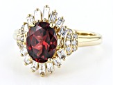 Pre-Owned Red Garnet And White Diamond 14k Yellow Gold Center Design Ring 2.30ctw