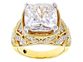 Pre-Owned White Cubic Zirconia Platineve And 18k Yellow Gold Over Sterling Ring 12.54ctw