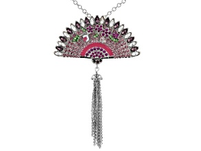 Pre-Owned Multicolor Crystal Silver Tone Fan Tassel Pin/Pendant With Chain