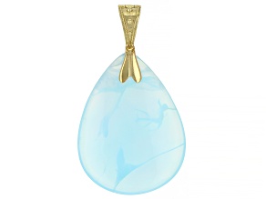 Pre-Owned Blue Peruvian Opal 18k Yellow Gold Over Sterling Silver Pendant With Enhancer 40x30mm