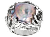 Pre-Owned Platinum Cultured Freshwater Pearl Rhodium Over Sterling Silver Ring