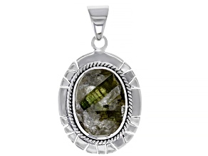 Pre-Owned Green And White Tourmalinated Quartz Sterling Silver Pendant
