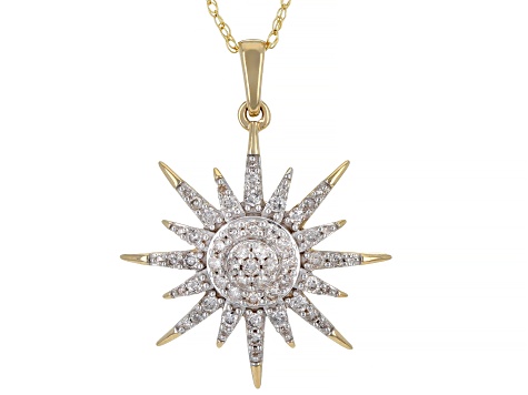 Pre-Owned White Diamond 14k Yellow Gold Celestial Pendant With 18" Rope Chain 0.75ctw