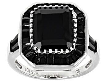 Picture of Pre-Owned Black Spinel Rhodium Over Sterling Silver Ring 6.47ctw
