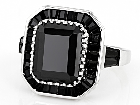 Pre-Owned Black Spinel Rhodium Over Sterling Silver Ring 6.47ctw