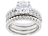 Pre-Owned White Cubic Zirconia Rhodium Over Sterling Silver Ring With Guard 2.40ctw