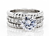 Pre-Owned White Cubic Zirconia Rhodium Over Sterling Silver Ring With Guard 2.40ctw