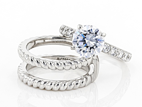 Pre-Owned White Cubic Zirconia Rhodium Over Sterling Silver Ring With Guard 2.40ctw