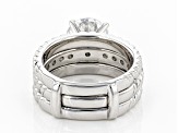 Pre-Owned White Cubic Zirconia Rhodium Over Sterling Silver Ring With Guard 2.40ctw