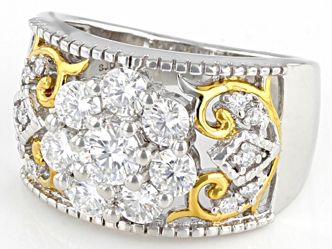 Pre-Owned Moissanite Platineve And 14k Yellow Gold Over Platineve Ring 1.57ctw D.E.W