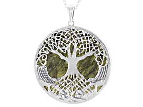 Pre-Owned Tree of Life Connemara Marble Sterling Silver Pendant With Chain
