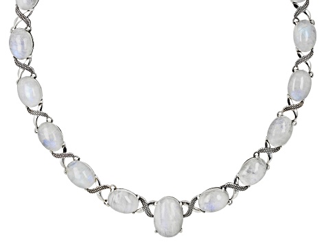 Pre-Owned Multicolor Rainbow Moonstone Sterling Silver Necklace