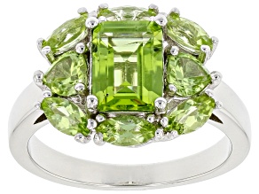 Pre-Owned Green Peridot Rhodium Over Sterling Silver Ring 2.48ctw