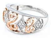 Pre-Owned White Diamond Rhodium And 14k Rose Gold Over Sterling Silver Open Design Ring 0.10ctw