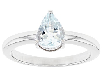 Picture of Pre-Owned Blue Aquamarine Rhodium Over Sterling Silver March Birthstone Ring 0.74ct
