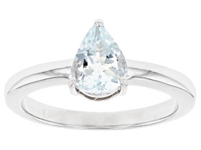 Pre-Owned Blue Aquamarine Rhodium Over Sterling Silver March Birthstone Ring 0.74ct