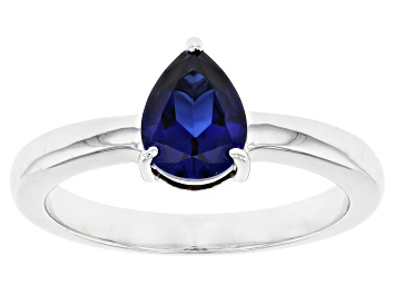 Picture of Pre-Owned Blue Lab Created Sapphire Rhodium Over Silver September Birthstone Ring 1.15ct