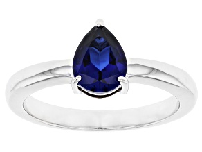 Pre-Owned Blue Lab Created Sapphire Rhodium Over Silver September Birthstone Ring 1.15ct