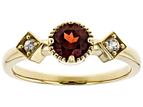 Pre-Owned Red Garnet And White Zircon 14K Yellow Gold 3-Stone Ring .72ctw