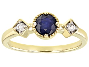 Pre-Owned Blue Sapphire And White Zircon 14K Yellow Gold 3-Stone Ring .65ctw