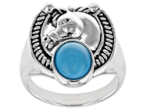 Pre-Owned Blue Sleeping Beauty Turquoise Rhodium over Sterling Silver Horse Ring
