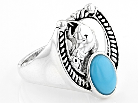 Pre-Owned Blue Sleeping Beauty Turquoise Rhodium over Sterling Silver Horse Ring