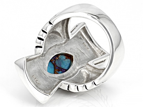Pre-Owned Blended Turquoise and Purple Spiny Oyster Shell Rhodium Over Silver Ring