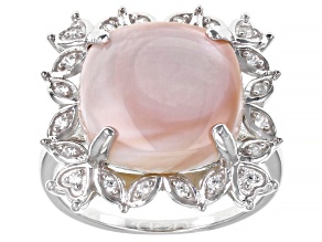 Pre-Owned Pink Mother-of-Pearl With White Zircon Rhodium Over Sterling Silver Ring