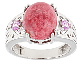 Pre-Owned Pink Thulite Rhodium Over Sterling Silver Ring 0.23ctw