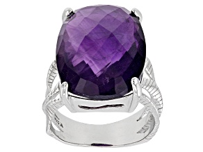 Pre-Owned Purple African Amethyst Rhodium Over Sterling Silver Solitaire Ring 15.00ct
