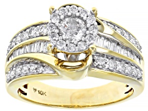 Pre-Owned White Diamond 10K Yellow Gold Cluster Ring 1.00ctw