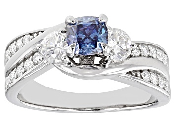 Picture of Pre-Owned Blue and Colorless Moissanite Platineve Ring 1.50ctw DEW.
