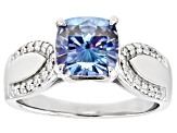 Pre-Owned Blue and Colorless Moissanite Platineve Engagement Ring 2.24ctw DEW.