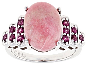 Pre-Owned Pink thulite rhodium over sterling silver ring .41ctw