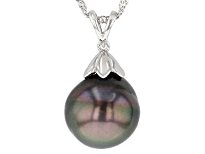 Pre-Owned Cultured Tahitian Pearl Rhodium Over Sterling Silver Pendant With Chain