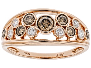 Pre-Owned Champagne And White Diamond 14k Rose Gold Wide Band Ring 0.75ctw
