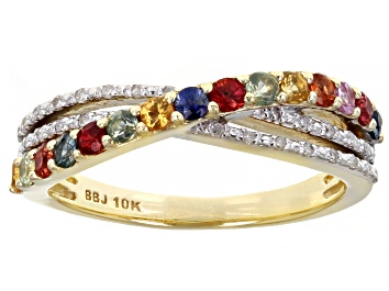 Picture of Pre-Owned Multi-Sapphire 10K Yellow Gold Ring 0.50ctw