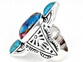 Pre-Owned Blended Turquoise and Purple Spiny Oyster Shell Rhodium Over Silver Ring