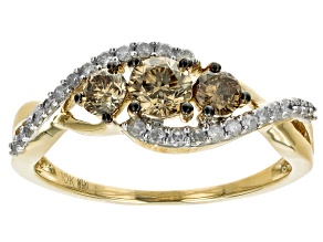 Pre-Owned Champagne And White Diamond 10k Yellow Gold 3-Stone Ring 0.81ctw