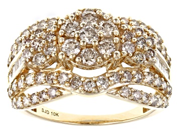 Picture of Pre-Owned Candlelight Diamonds™ And White Diamond 10k Yellow Gold Cluster Ring 2.20ctw