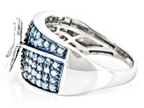 Pre-Owned Blue And White Diamond Rhodium Over Sterling Silver Butterfly Ring 1.00ctw