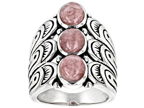 Pre-Owned Pink Rhodochrosite Rhodium over Sterling Silver 3-Stone Ring