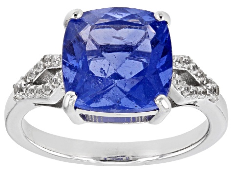 Pre-Owned Blue Color Change Fluorite Rhodium Over Sterling Silver Ring 3.99ctw